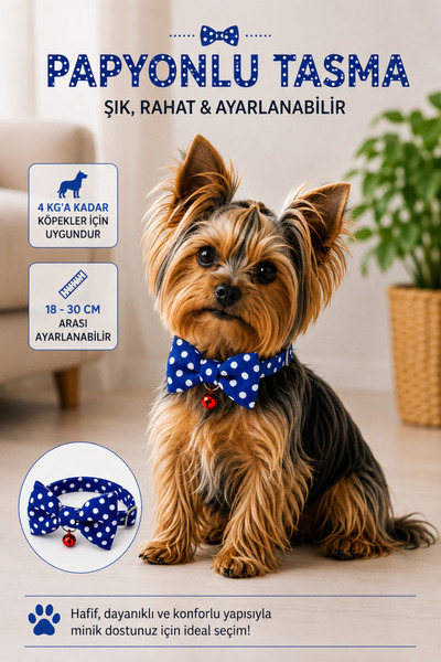 Cocopet Papyonlu Köpek Boyun Tasması Mavi Puan Desenli 4 kg a kadar Küçük ırk...