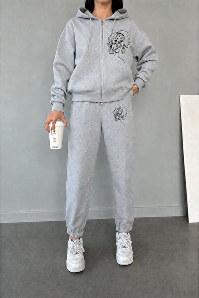Joetsu Women's Zippered Hooded Relaxed Fit Top and Bottom Tracksuit Set