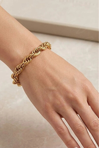 SEVGİLİ TAKI Rope Chain Gold Steel Bracelet |   Women's Thick Chain Bracelet ...