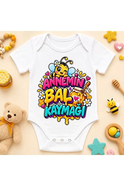 Outdoor One Mom's Honey Print Baby Bodysuit with Envelope Collar and Short Sl...