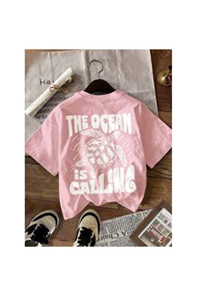 OEM Tricou roz crem, în stil artistic cu broască țestoasă de mare