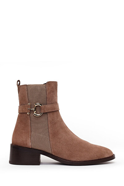 Derimod Women's Beige Zippered Suede Leather Boots 25Wfd154010