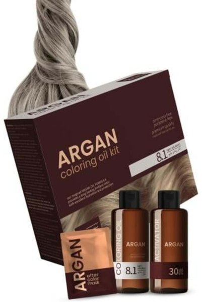 ARGAN صبغة شعر بخلاصة الزيوت الطبيعية، لون أشقر رمادي 8.1