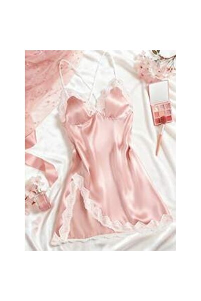 OEM Rochie de noapte din satin cu imprimeu floral matur, cu bordură din dantelă