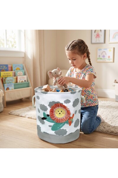Moni Toys Coș Textil Jucării Copii Roro, 2 Mânere, Pliabil, 100% Poliester, 3...