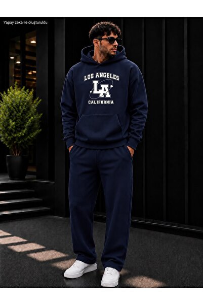 caddekombin Men's Los Angeles La California Printed Tracksuit Set / Hooded Sw...