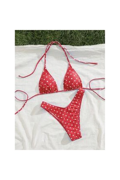 OEM Set bikini sexy cu imprimeu cu buline, albastru și alb, cu buline, spate ...