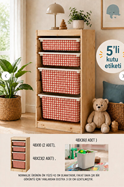 Kosinüs Reklam TROFAST Kutu Etiketi-Çocuk Odası KUTU ETİKETİ- 5 li Set- Kırmı...