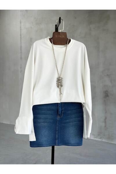 By Pakize Basic Manşet Kollu Yırtmaç Detaylı Sweatshirt