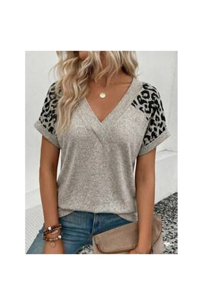 OEM Tricou casual cu mânecă scurtă și imprimeu leopard pentru femei