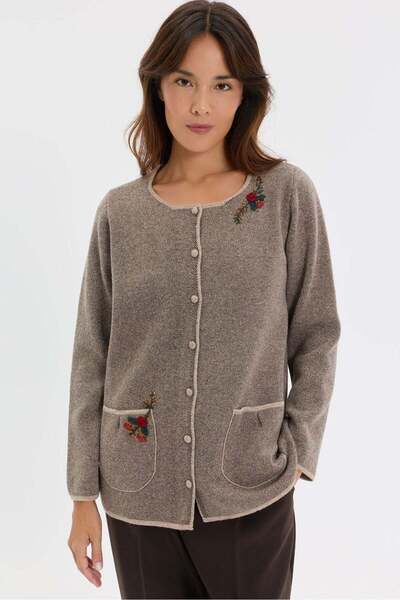 Desen Triko Women's Crew Neck Knitted Rose Embroidered Short Wool Cardigan K....