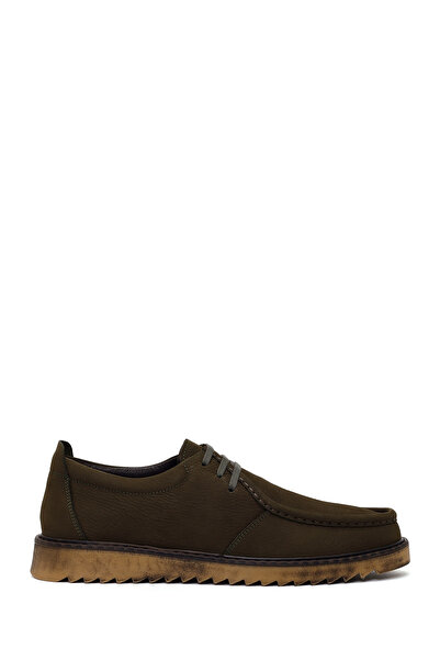 Derimod Men's Khaki Lace-Up Nubuck Leather Casual Shoes Wm822005Dn