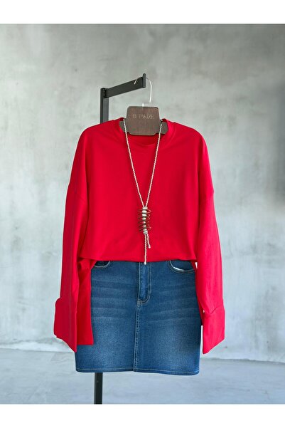 By Pakize Basic Manşet Kollu Yırtmaç Detaylı Sweatshirt