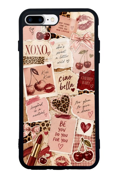 S Mode حافظة هاتف لامعة بتصميم Cherry Leopard Notes لهاتف iPhone 7 Plus