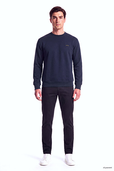 PAUL&SHARK Men's Regular Cut Logo Detailed Round Neck Cotton Long Sleeve Navy...