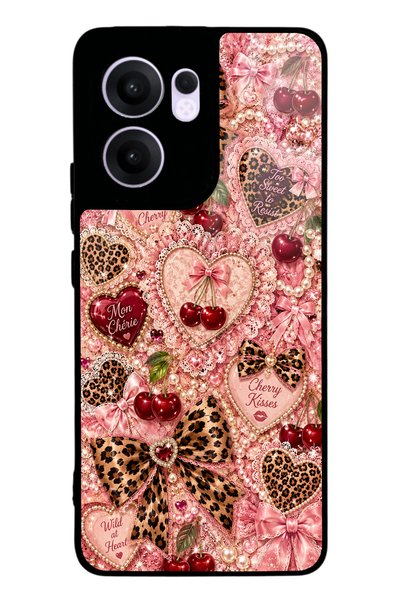 S Mode غطاء هاتف لامع بتصميم Wild Cherry Coquette لهاتف Oppo Reno 13F