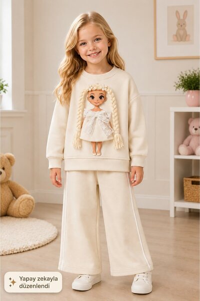 My Kids Wear Girl's Printed Sweatshirt and Wide-Leg Pants 2-Piece Tracksuit S...