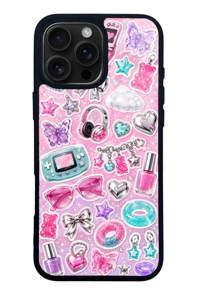 S Mode حافظة هاتف لامعة بتصميم Y2K Sticker Dreams لهاتف iPhone 16 Pro Max