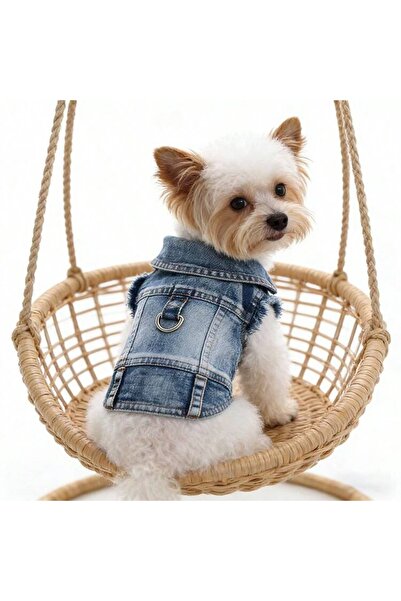 OEM Vestă ham pentru câini mici cu clemă de lesă, efect denim