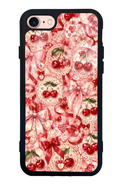 S Mode iPhone 7 Glossy Phone Case with Cherry Lace Fantasy Design