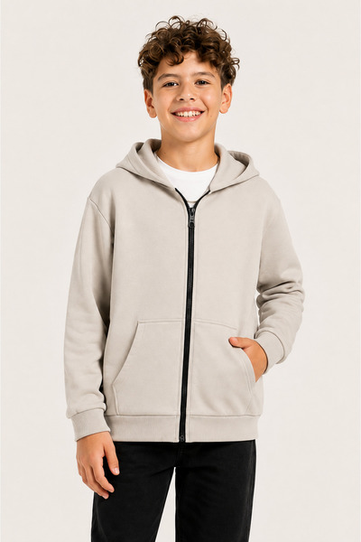 KİDSPİTİRCİK Unisex Children's Stone Color 100% Cotton 3-Ply Unflocked Cardig...