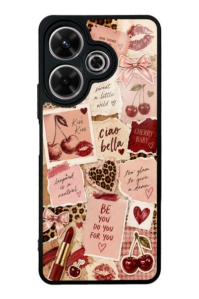 S Mode حافظة هاتف لامعة بتصميم Xiaomi Redmi 13 4G Cherry Leopard Notes