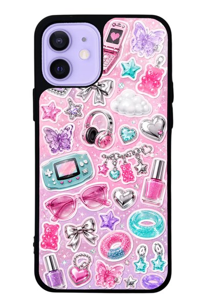S Mode حافظة هاتف لامعة بتصميم iPhone 12 Y2K Sticker Dreams