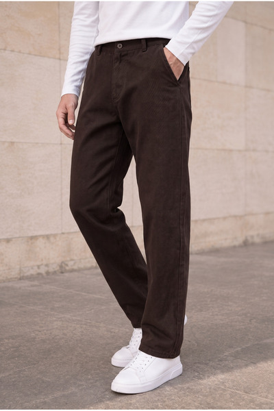 Valiberta Luchino Regular Fit 100% Cotton Gabardine Men's Trousers - Brown