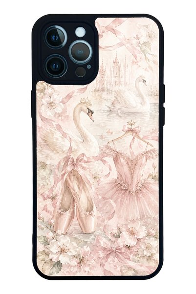 S Mode iPhone 12 Pro Max Pink Swan Ballet Design Glossy Phone Case