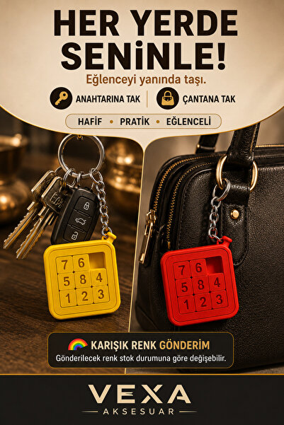 Vexa Aksesuar Boxed Moving Number Puzzle Keychain – 3D Printing Brain Teaser Puzzle Colorful Fun Keychain