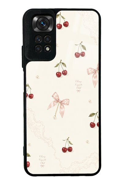 S Mode Xiaomi Redmi Note 11S Glossy Phone Case with Cherry Pearl Lace Design