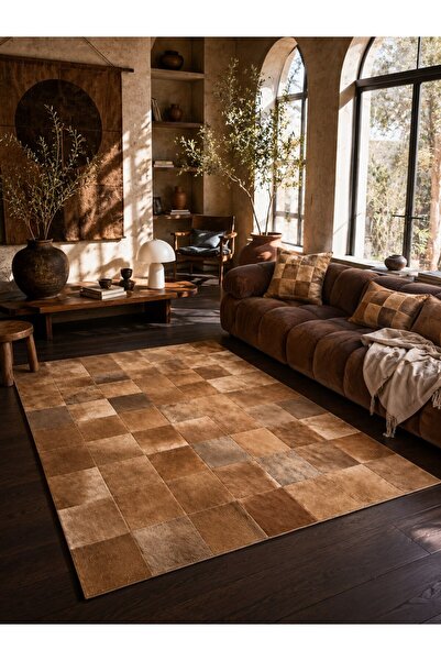 DOGANLAR ANTIQ GERÇEK DANA DERİSİ PATCHWORK 04 CAMEL ÖZEL TASARIM HALI