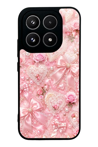 S Mode حافظة هاتف Xiaomi 17 ذات تصميم رومانسي من الدانتيل الوردي اللامع