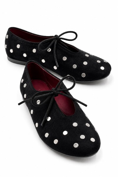İX Lotus Women's Shiny Patent Leather Staple Detailed Bow Lace-Up Casual Flat...
