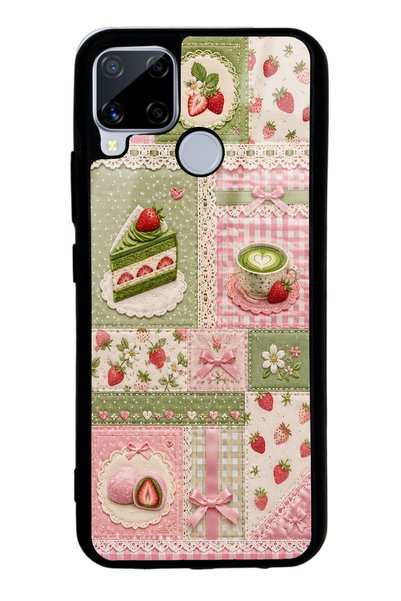 S Mode حافظة هاتف لامعة بتصميم Realme C15 Matcha Berry Quilt