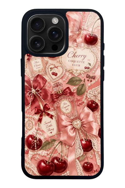 S Mode حافظة هاتف لامعة بتصميم Coquette برائحة الكرز لهاتف iPhone 16 Pro Max