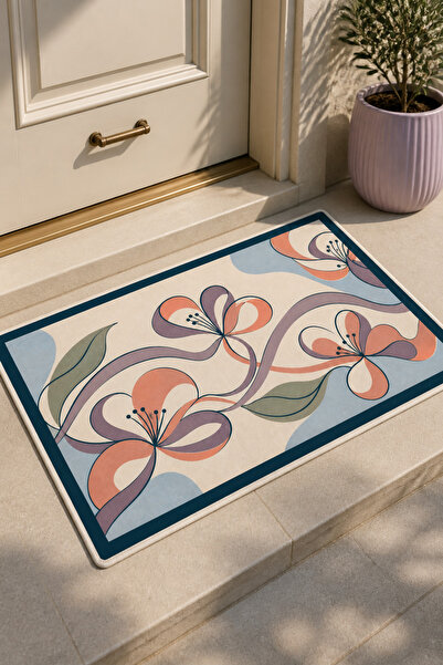 Artvibe Pastel Floral Pattern Door Mat, Modern Minimal Floral Non-Slip Base D...