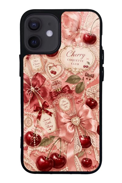 S Mode iPhone 12 Mini Glossy Phone Case with Cherry Parfum Coquette Design