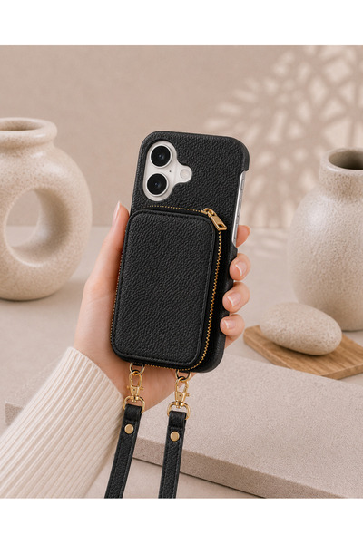 botyco Iphone 17 (6.3 inç) Uyumlu Yanları Açık Slım Tasarım Cüzdanlı Fermuarl...