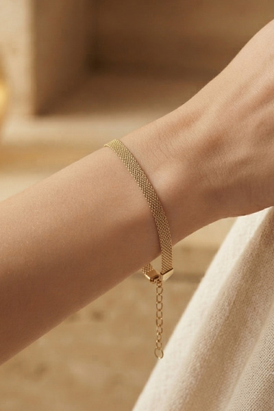 Rua Jewelry Aurelia Steel Woven Bracelet, 4 mm, Gold Color | Tarnish-Resistan...