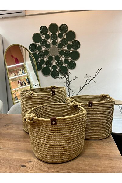 MaVaux Jutera 3-Piece Jute Wicker Rope Basket Set – Woven Rope Decorative Sto...