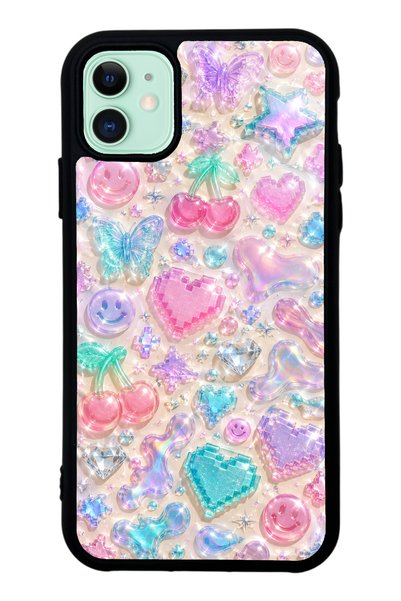 S Mode iPhone 11 Y2K Glossy Phone Case with Jelly Charms Design