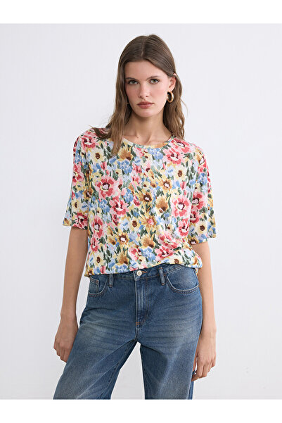LC Waikiki Peak New Season Pink Crew Neck Floral Women's T-Shirt
