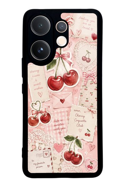 S Mode حافظة هاتف لامعة بتصميم Vivo V60 Cherry Love Letters