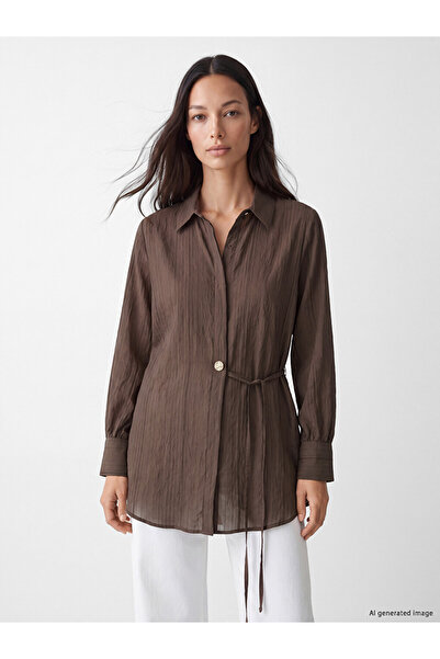 LC Waikiki Peak New Season Brown Women's Shirt Tunic with Tie Waist
