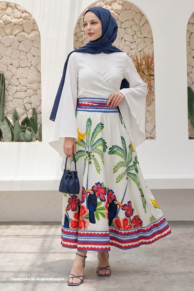 InStyle Buy Gipeli Colorful Patterned White Skirt