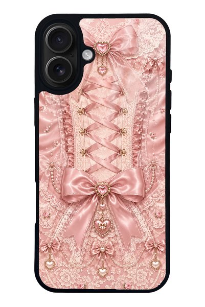S Mode iPhone 16 Plus Pink Corset Coquette Design Glossy Phone Case