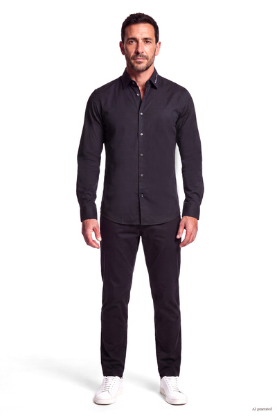 Emporio Armani Men's Regular Fit High Cotton Content Long Sleeve Navy Blue Shirt