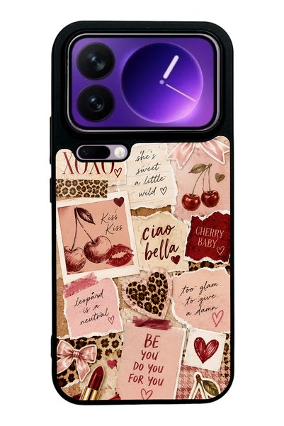S Mode Xiaomi 17 Pro Max Cherry Leopard Glossy Phone Case with Notes Design