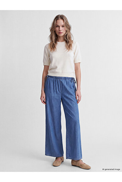 LC Waikiki Vizyon New Season Indigo Wideleg Women's Jean Trousers with Elasti...